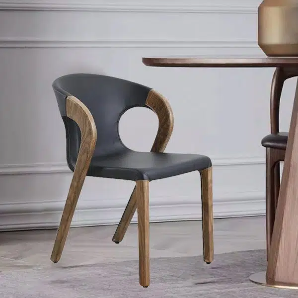 Contemporary Nordic Rectangular Wood Leather Chair Backrest Armless For Living Room - Image 3