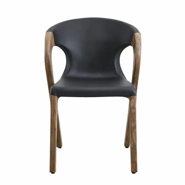 Contemporary Nordic Rectangular Wood Leather Chair Backrest Armless For Living Room - Image 7