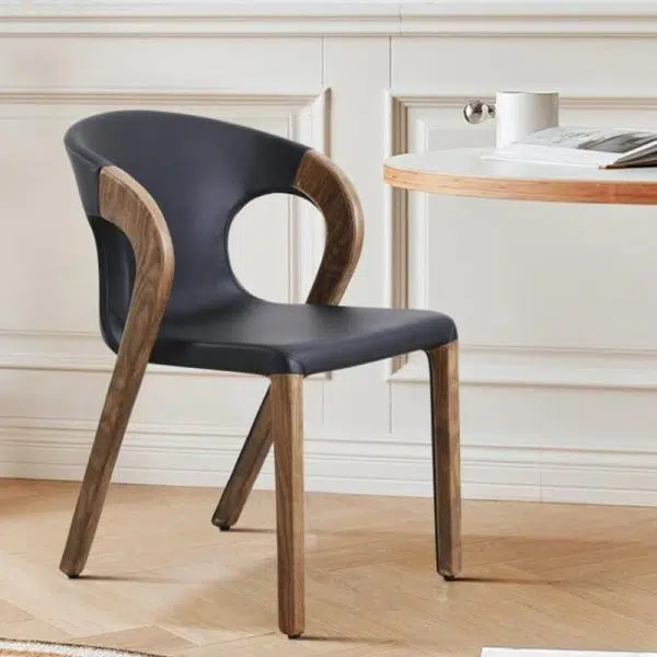 Contemporary Nordic Rectangular Wood Leather Chair Backrest Armless For Living Room - Image 5