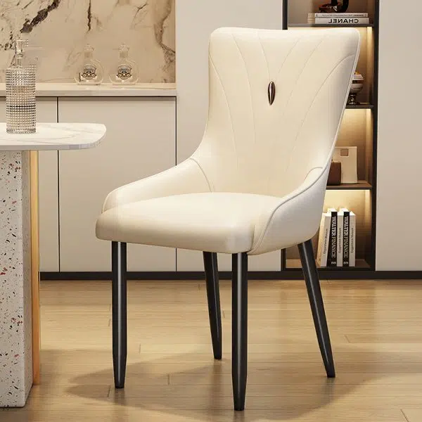 Contemporary Nordic Square Leather Upholstered Carbon Steel Legs Dining Chair Backrest For Dining Room - Image 12