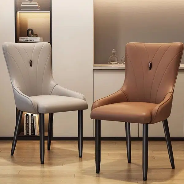 Contemporary Nordic Square Leather Upholstered Carbon Steel Legs Dining Chair Backrest For Dining Room - Image 10