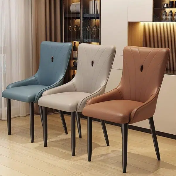 Contemporary Nordic Square Leather Upholstered Carbon Steel Legs Dining Chair Backrest For Dining Room - Image 3