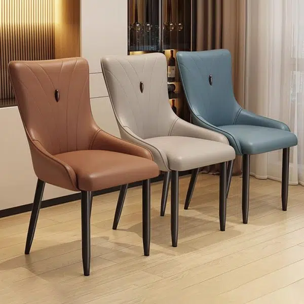Contemporary Nordic Square Leather Upholstered Carbon Steel Legs Dining Chair Backrest For Dining Room - Image 11