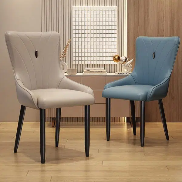 Contemporary Nordic Square Leather Upholstered Carbon Steel Legs Dining Chair Backrest For Dining Room - Image 2
