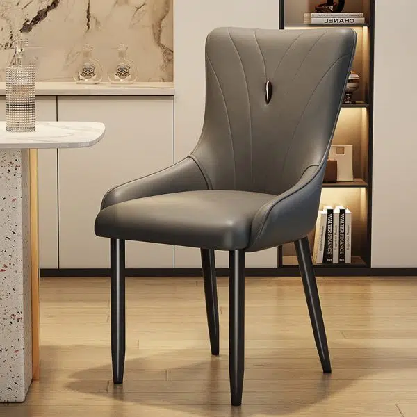 Contemporary Nordic Square Leather Upholstered Carbon Steel Legs Dining Chair Backrest For Dining Room - Image 14