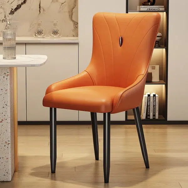 Contemporary Nordic Square Leather Upholstered Carbon Steel Legs Dining Chair Backrest For Dining Room - Image 15