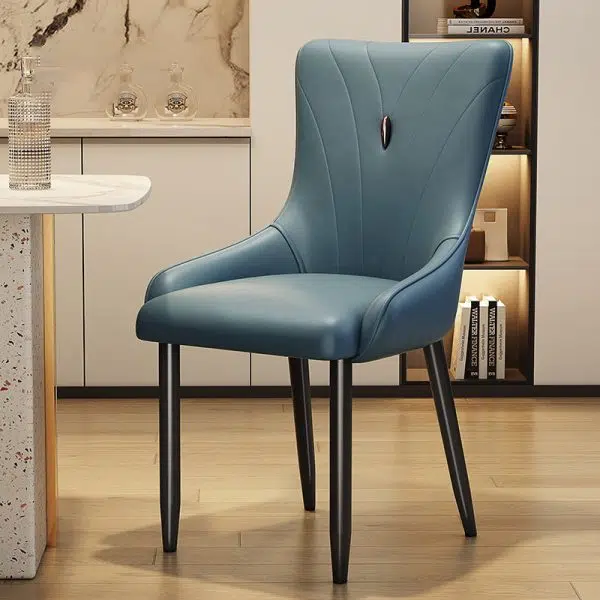 Contemporary Nordic Square Leather Upholstered Carbon Steel Legs Dining Chair Backrest For Dining Room - Image 16