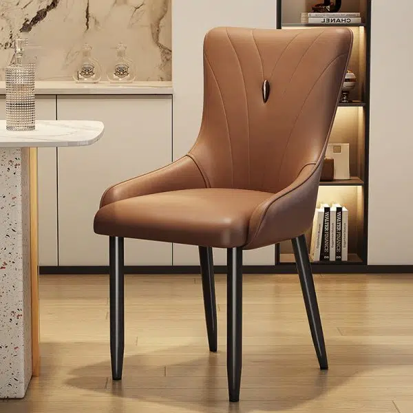 Contemporary Nordic Square Leather Upholstered Carbon Steel Legs Dining Chair Backrest For Dining Room - Image 17