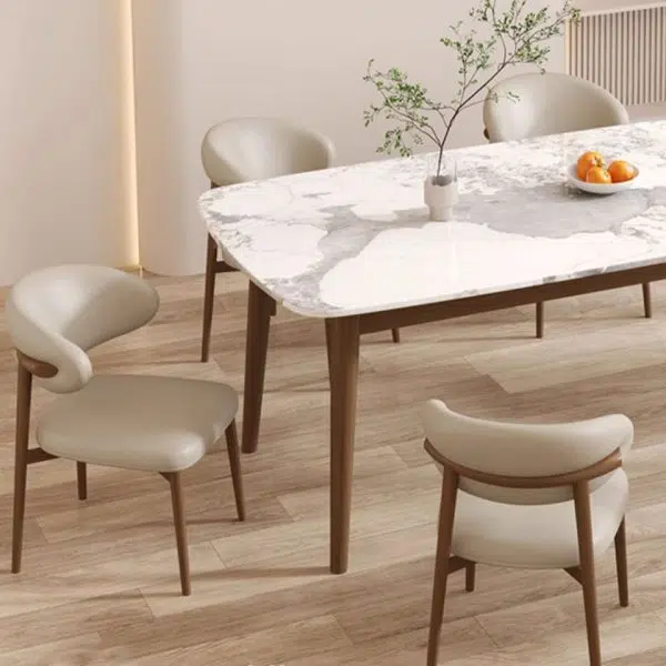 Contemporary Luxury Curved PU Leather Upholstered Carbon Steel Dining Chair Backrest For Dining Room - Image 7