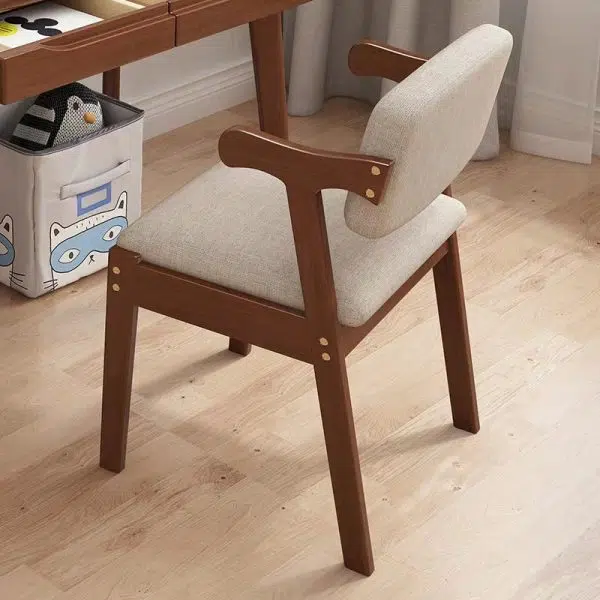 Contemporary Nordic Square Wood Leather Cloth Chair Backrest Armrest For Living Room - Image 3