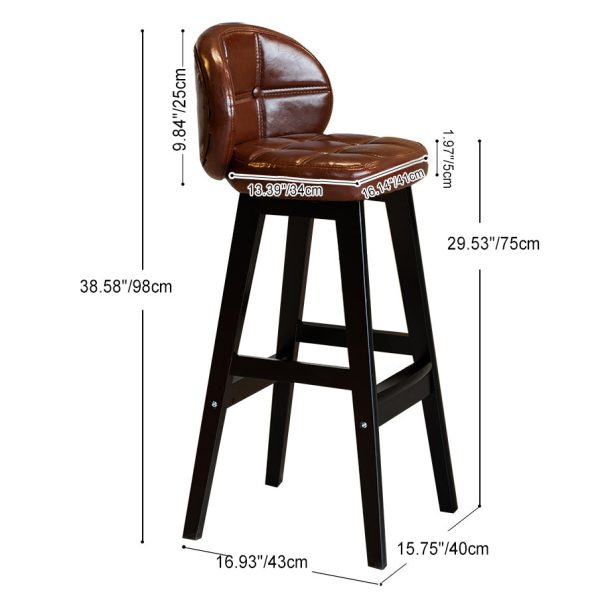 Contemporary Luxury Round Fabric Oil Wax Leather Rubber Wood Bar Stool Low Back Footrest For Dining Room - Image 4