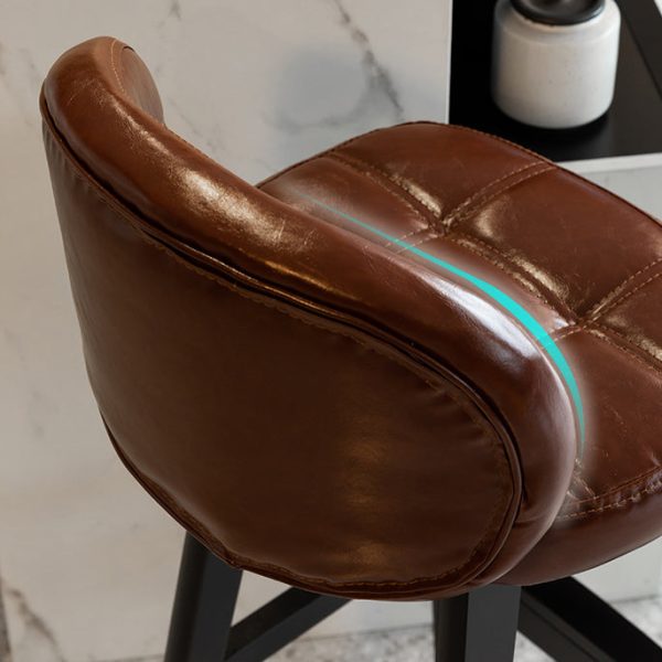Contemporary Luxury Round Fabric Oil Wax Leather Rubber Wood Bar Stool Low Back Footrest For Dining Room - Image 7