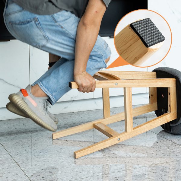 Contemporary Luxury Round Fabric Oil Wax Leather Rubber Wood Bar Stool Low Back Footrest For Dining Room - Image 8