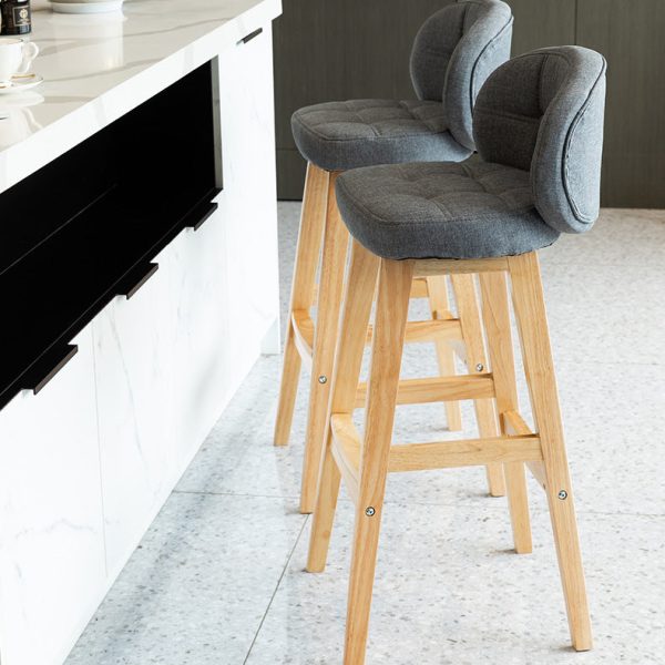 Contemporary Luxury Round Fabric Oil Wax Leather Rubber Wood Bar Stool Low Back Footrest For Dining Room - Image 13