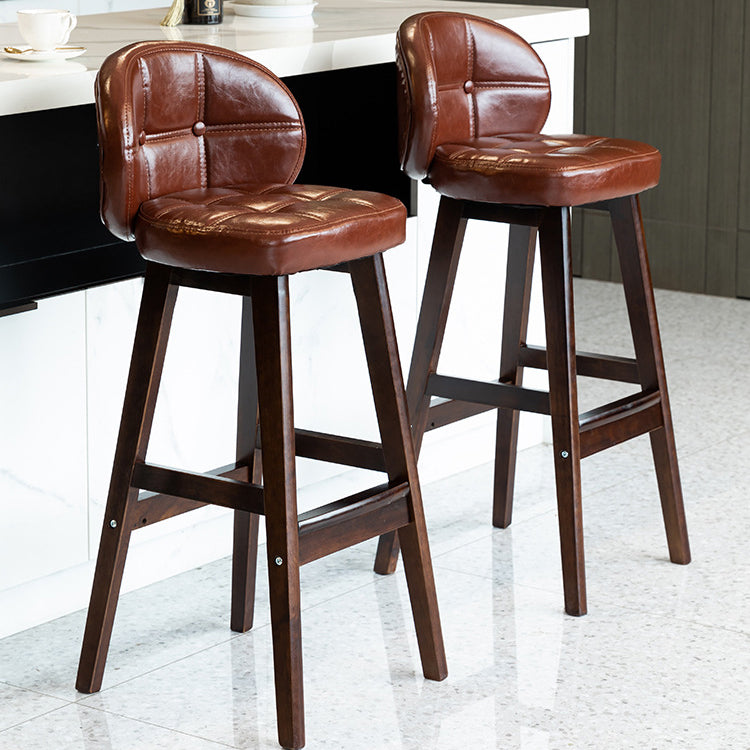 DFM-Chair-FI00094-20-f3cd032b-ebe9-4457-86be-7c21734477cf.jpg Contemporary Luxury Round Fabric Oil Wax Leather Rubber Wood Bar Stool Low Back Footrest For Dining Room - Image 1