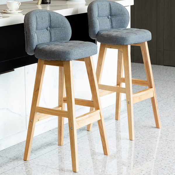 Contemporary Luxury Round Fabric Oil Wax Leather Rubber Wood Bar Stool Low Back Footrest For Dining Room - Image 11