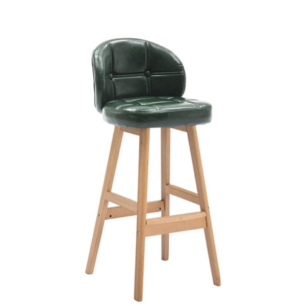 Contemporary Luxury Round Fabric Oil Wax Leather Rubber Wood Bar Stool Low Back Footrest For Dining Room - Image 14