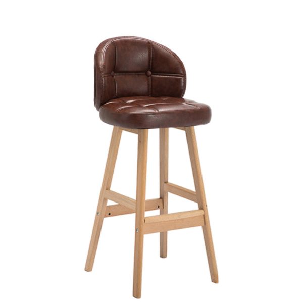 Contemporary Luxury Round Fabric Oil Wax Leather Rubber Wood Bar Stool Low Back Footrest For Dining Room - Image 17