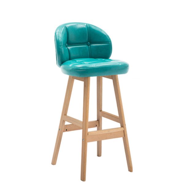 Contemporary Luxury Round Fabric Oil Wax Leather Rubber Wood Bar Stool Low Back Footrest For Dining Room - Image 21
