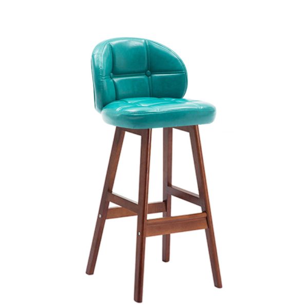 Contemporary Luxury Round Fabric Oil Wax Leather Rubber Wood Bar Stool Low Back Footrest For Dining Room - Image 22