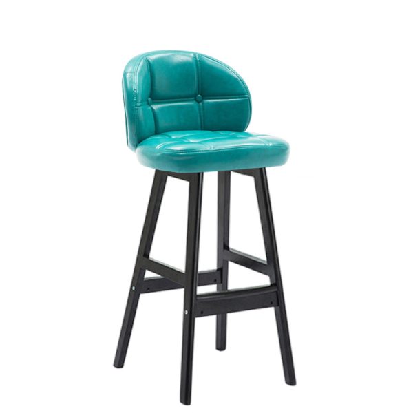 Contemporary Luxury Round Fabric Oil Wax Leather Rubber Wood Bar Stool Low Back Footrest For Dining Room - Image 23