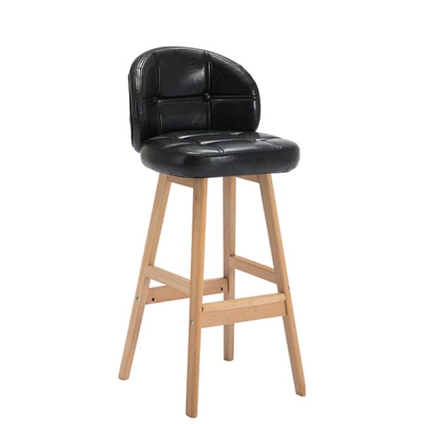 Contemporary Luxury Round Fabric Oil Wax Leather Rubber Wood Bar Stool Low Back Footrest For Dining Room - Image 24