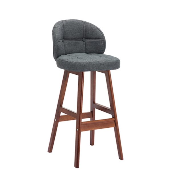Contemporary Luxury Round Fabric Oil Wax Leather Rubber Wood Bar Stool Low Back Footrest For Dining Room - Image 26