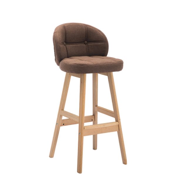 Contemporary Luxury Round Fabric Oil Wax Leather Rubber Wood Bar Stool Low Back Footrest For Dining Room - Image 28