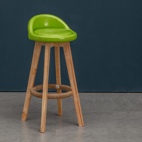 Contemporary Nordic Round Rubber Wood Rotatable Low Back Upholstered Bar Stool Footrest For Dining Room - Image 24