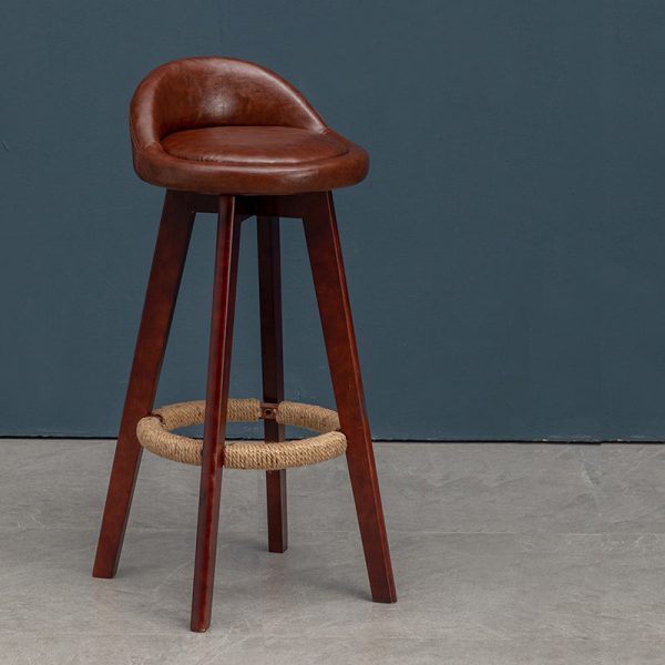 Contemporary Nordic Round Rubber Wood Rotatable Low Back Upholstered Bar Stool Footrest For Dining Room - Image 27