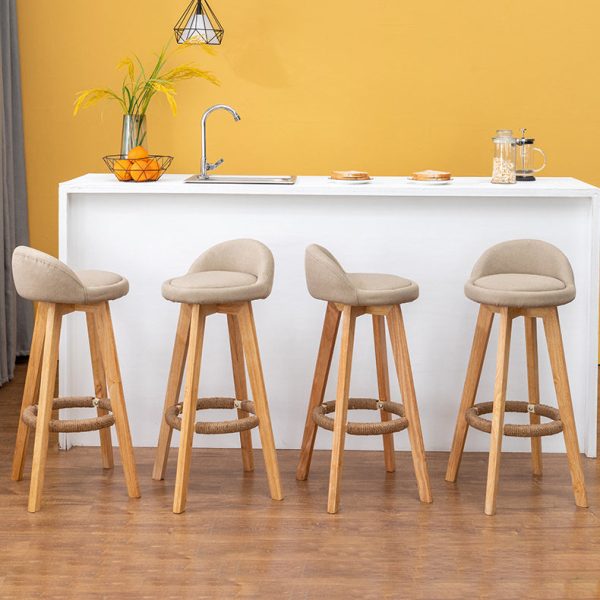 Contemporary Nordic Round Rubber Wood Rotatable Low Back Upholstered Bar Stool Footrest For Dining Room - Image 11