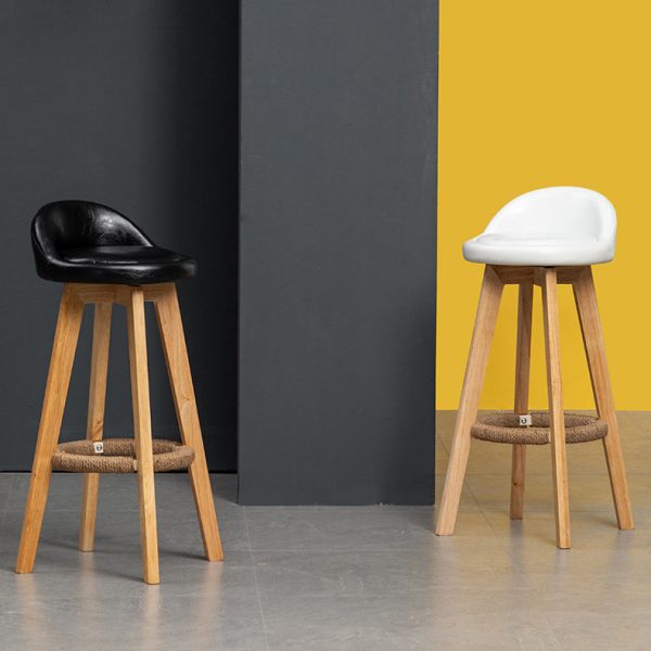 Contemporary Nordic Round Rubber Wood Rotatable Low Back Upholstered Bar Stool Footrest For Dining Room - Image 9