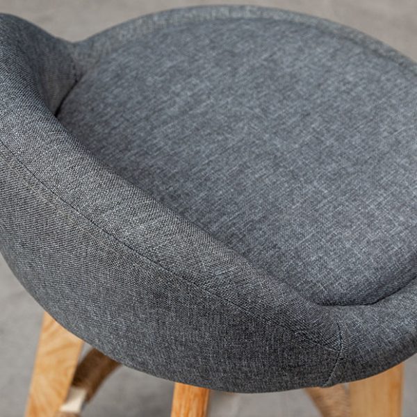 Contemporary Nordic Round Rubber Wood Rotatable Low Back Upholstered Bar Stool Footrest For Dining Room - Image 5