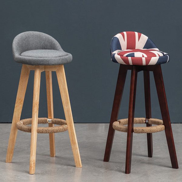 Contemporary Nordic Round Rubber Wood Rotatable Low Back Upholstered Bar Stool Footrest For Dining Room - Image 8