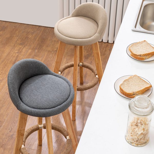 Contemporary Nordic Round Rubber Wood Rotatable Low Back Upholstered Bar Stool Footrest For Dining Room - Image 10