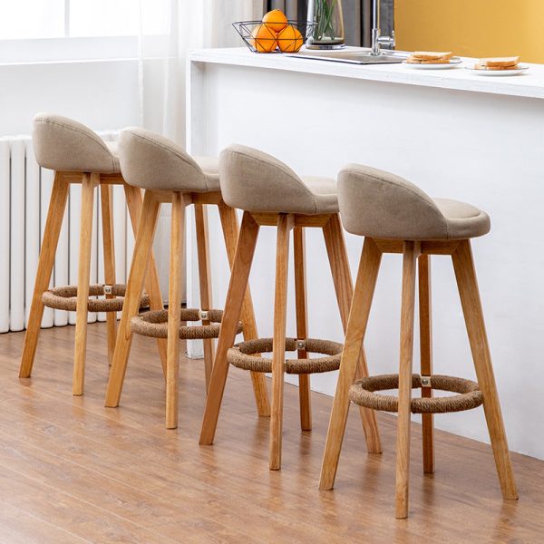 Contemporary Nordic Round Rubber Wood Rotatable Low Back Upholstered Bar Stool Footrest For Dining Room - Image 12