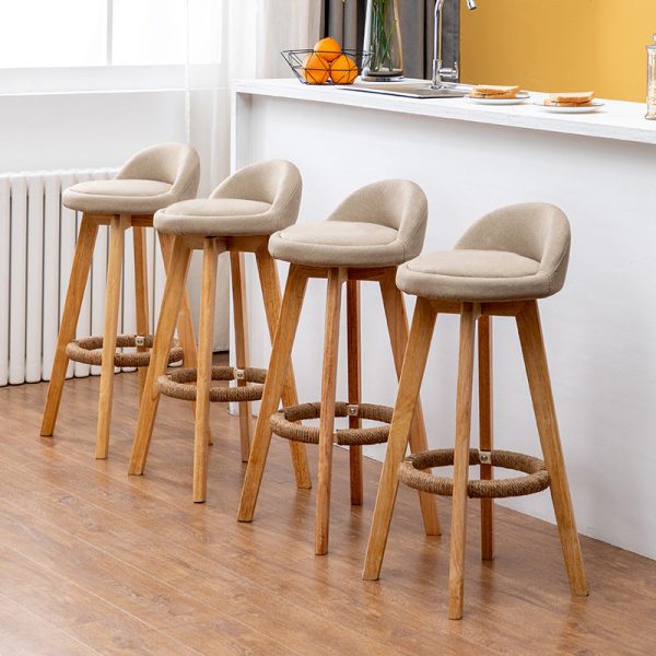 Contemporary Nordic Round Rubber Wood Rotatable Low Back Upholstered Bar Stool Footrest For Dining Room - Image 13