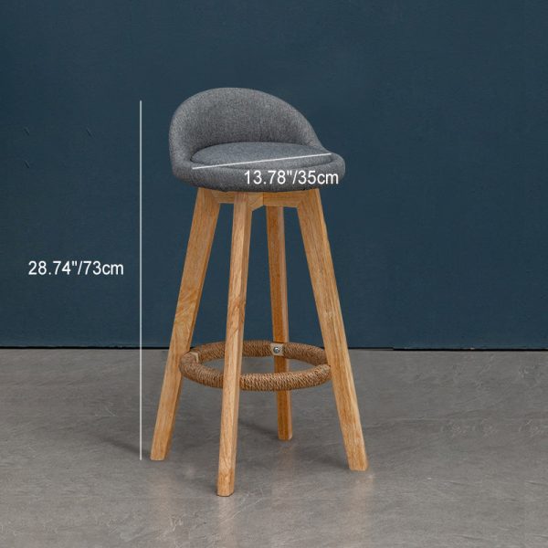Contemporary Nordic Round Rubber Wood Rotatable Low Back Upholstered Bar Stool Footrest For Dining Room - Image 4
