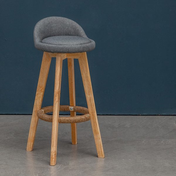 Contemporary Nordic Round Rubber Wood Rotatable Low Back Upholstered Bar Stool Footrest For Dining Room - Image 14