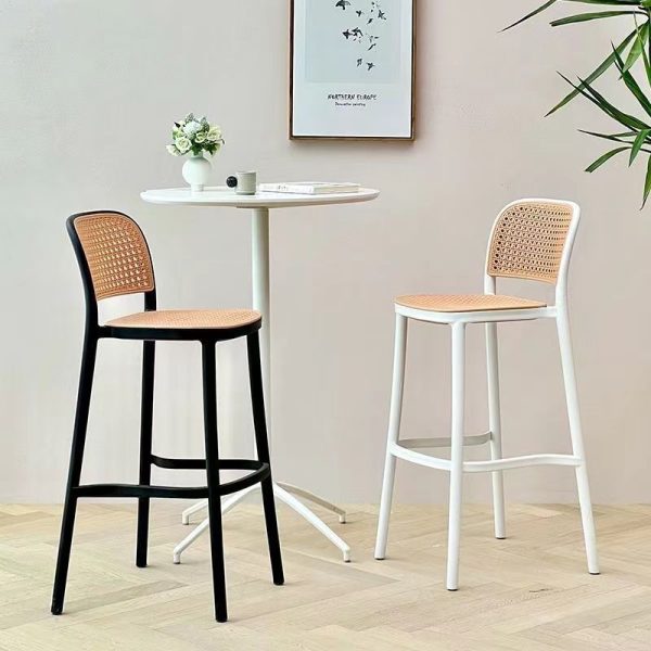 Contemporary Nordic Square PP Plastic Bar Stool Backrest Footrest For Dining Room - Image 3
