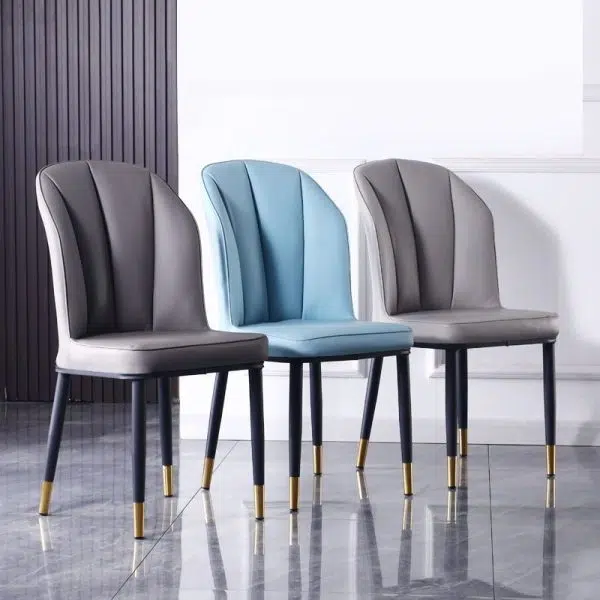 Contemporary Nordic Square Vertical Grain PU Leather Upholstered Carbon Steel Dining Chair Backrest For Dining Room - Image 18