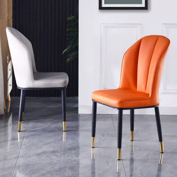 Contemporary Nordic Square Vertical Grain PU Leather Upholstered Carbon Steel Dining Chair Backrest For Dining Room - Image 2