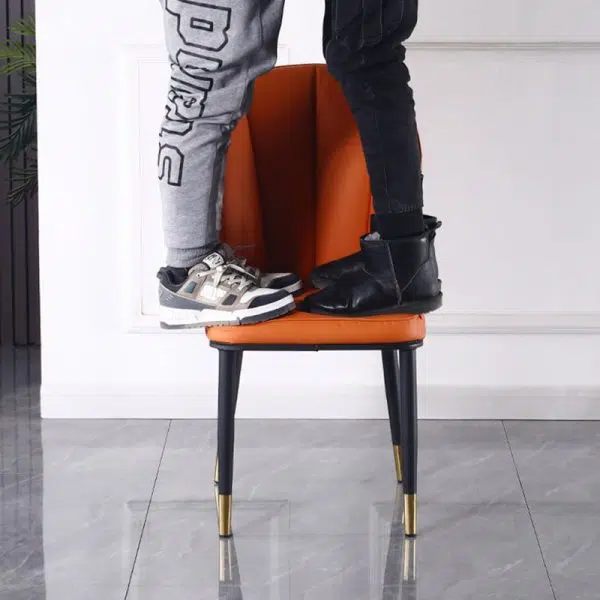 Contemporary Nordic Square Vertical Grain PU Leather Upholstered Carbon Steel Dining Chair Backrest For Dining Room - Image 11