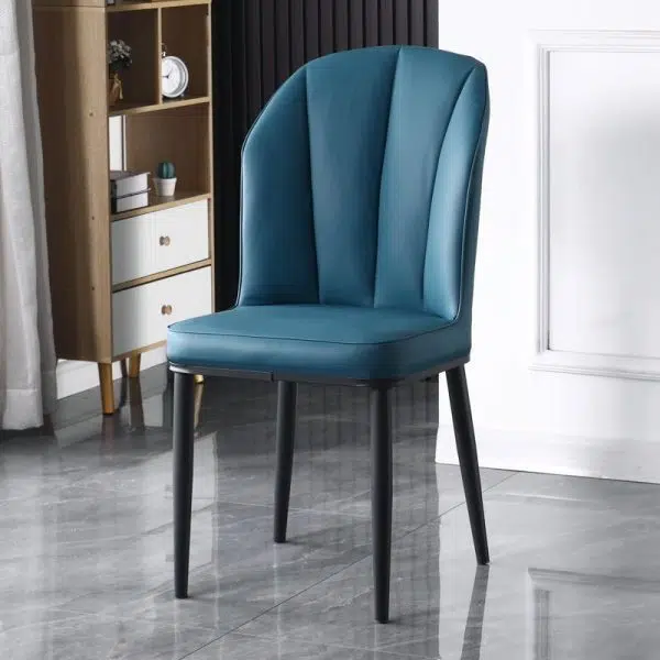 Contemporary Nordic Square Vertical Grain PU Leather Upholstered Carbon Steel Dining Chair Backrest For Dining Room - Image 22