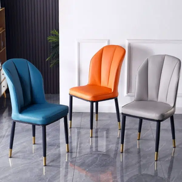 Contemporary Nordic Square Vertical Grain PU Leather Upholstered Carbon Steel Dining Chair Backrest For Dining Room - Image 3