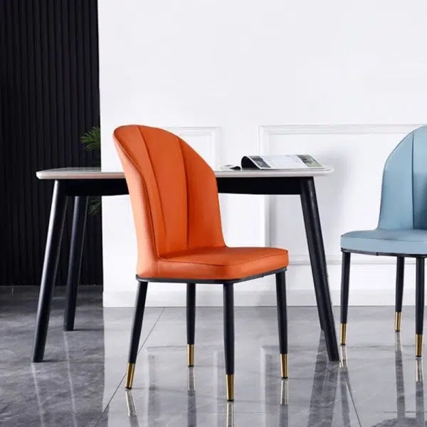 Contemporary Nordic Square Vertical Grain PU Leather Upholstered Carbon Steel Dining Chair Backrest For Dining Room - Image 15