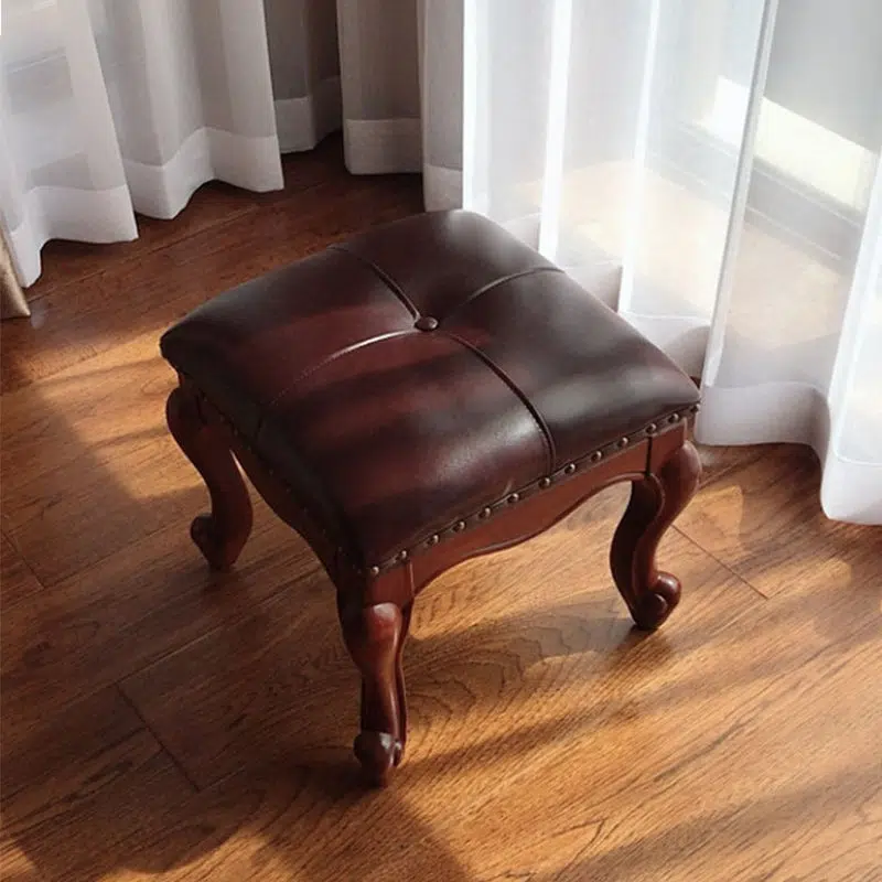 DFM-Chair-FI00110-1.jpg Contemporary Luxury Square Leather Upholstered Footstool For Entryways - Image 1