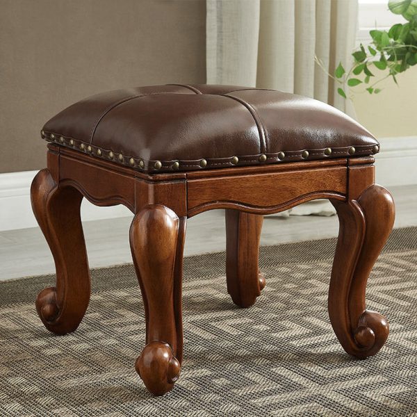 Contemporary Luxury Square Leather Upholstered Footstool For Entryways - Image 16