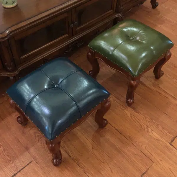 Contemporary Luxury Square Leather Upholstered Footstool For Entryways - Image 2