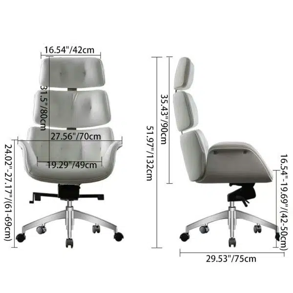 Contemporary Luxury Leather Rectangular Segmented Back Desk Chair Armrest For Home Office - Image 4